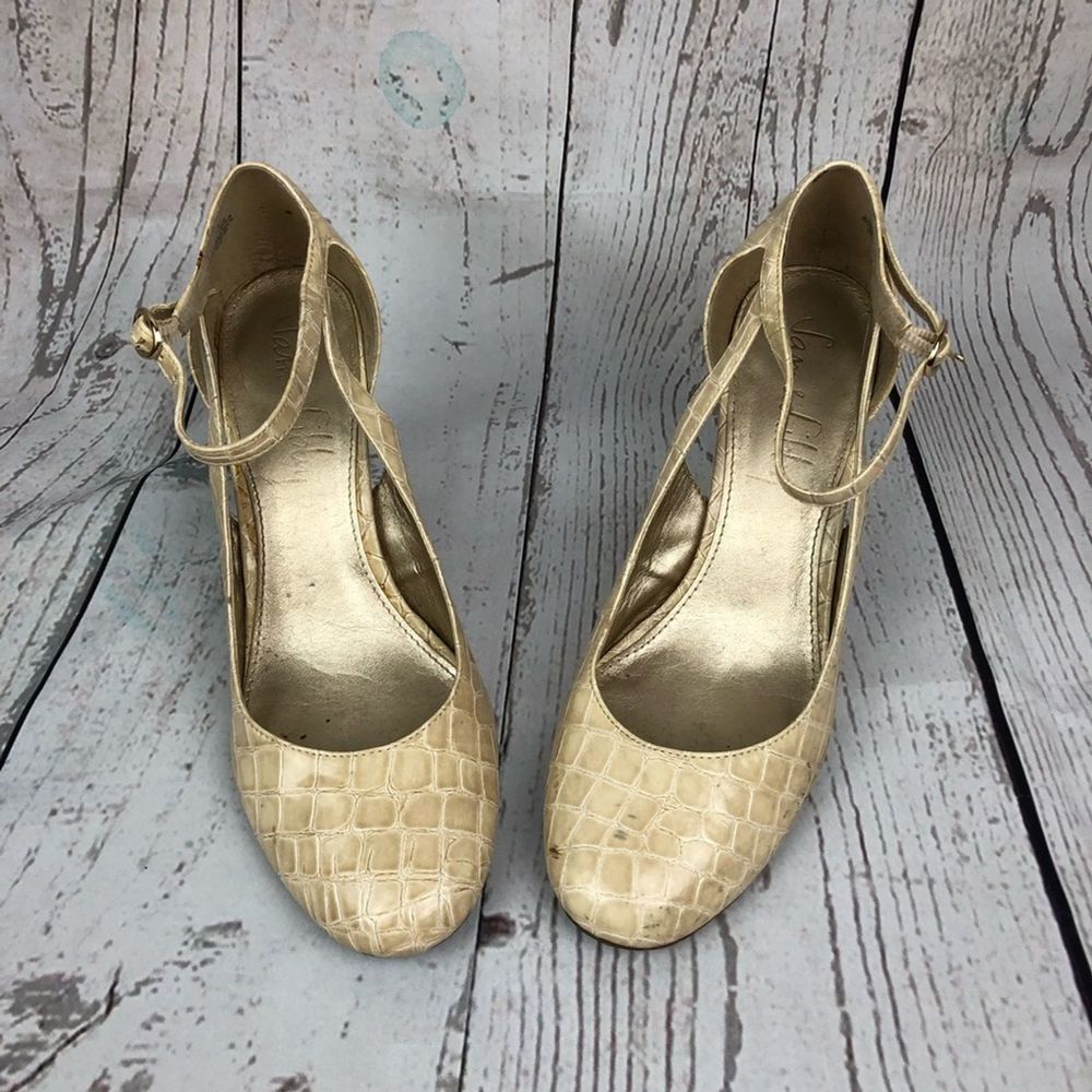 Faux Crocodile Cream Mary Jane Heels